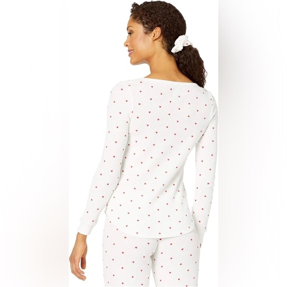 NWT Revolve Plush Thermal Heart Pajama Scrunchie Set in White Red - Picture 2 of 7